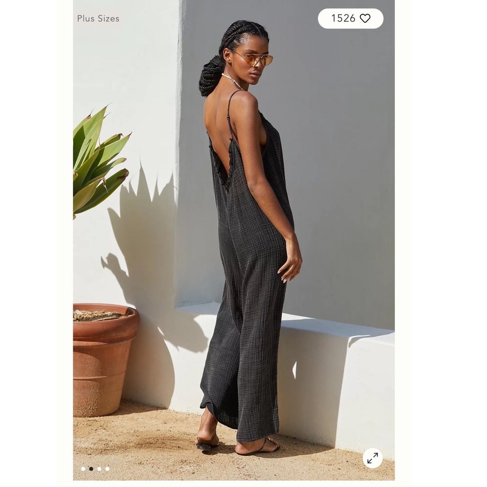 Anthropologie‎ Black Cotton Gauze Wide Leg Jumpsuit XXS Boho Summer Strappy